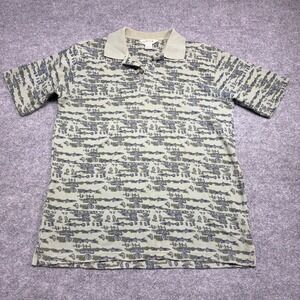 Orvis Mens Polo Shirt Large‎ Sage Green Fish Print Cotton Fishing